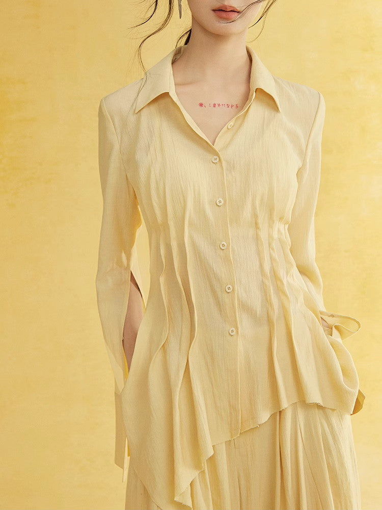 Pleats Wrinkled Natural Curve Shirt