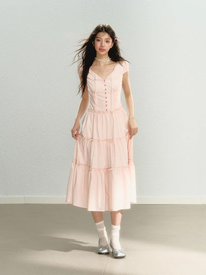 Tiered Ribbon Frill Giryl Long Dress