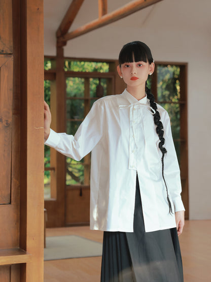 Nichi-Button Ribon Tie Oversize Flare Shirt