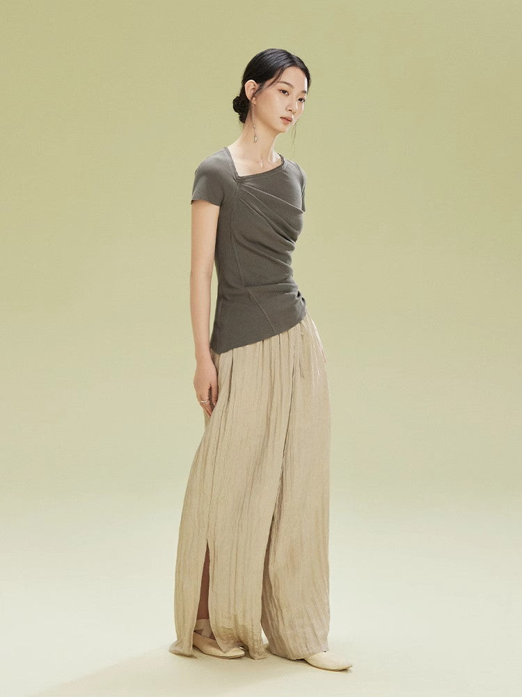 Crumply Wrinkled Casual Loose Relax Wide-Pants