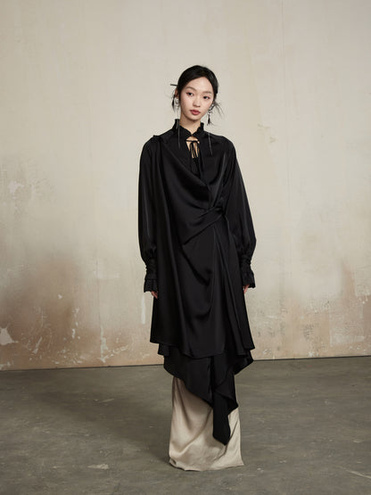 Drape Classy Nichi Oversize Thin Asymmetry Long-Shirt