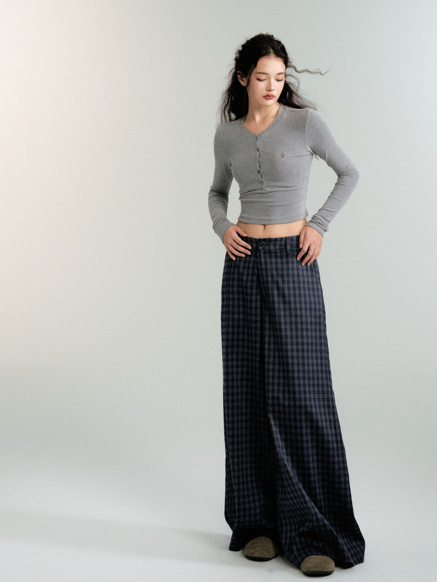 Checked Casual Loose Wide-Pants