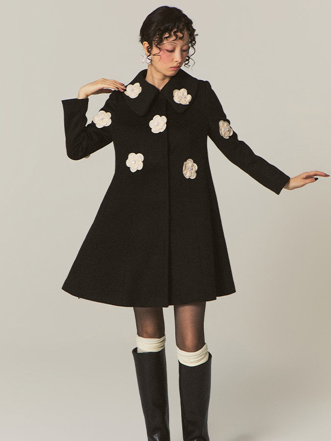 Flower-Motif Girly Nichi Retro 3D Cute Coat