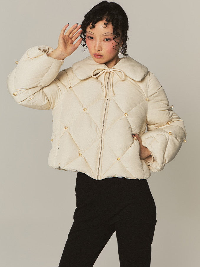 Quilting Ribbon Retro Classy Cotton Down-Jacket