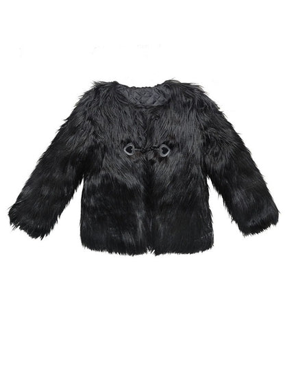 Imitation Fur One Button No-Collar Coat