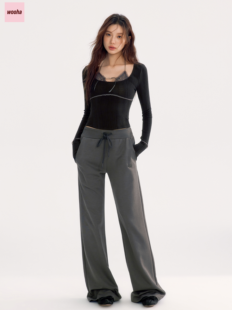 Casual Drawstring Simple Flare Loose-Pants