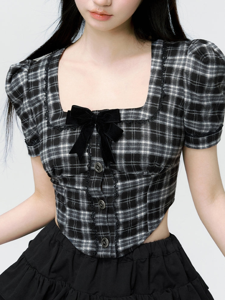 Girly Checked Frill Stufeed Bluse &amp; Rock