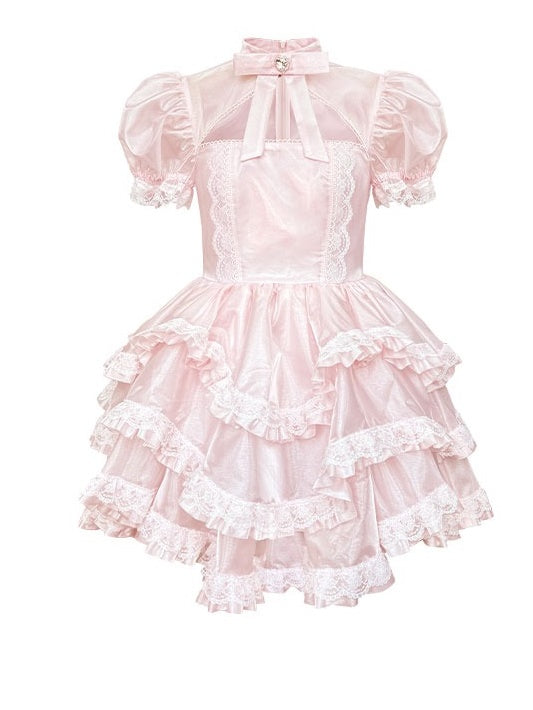 Organza Rhinestone Bow Short-sleeved Lace Princess Dress