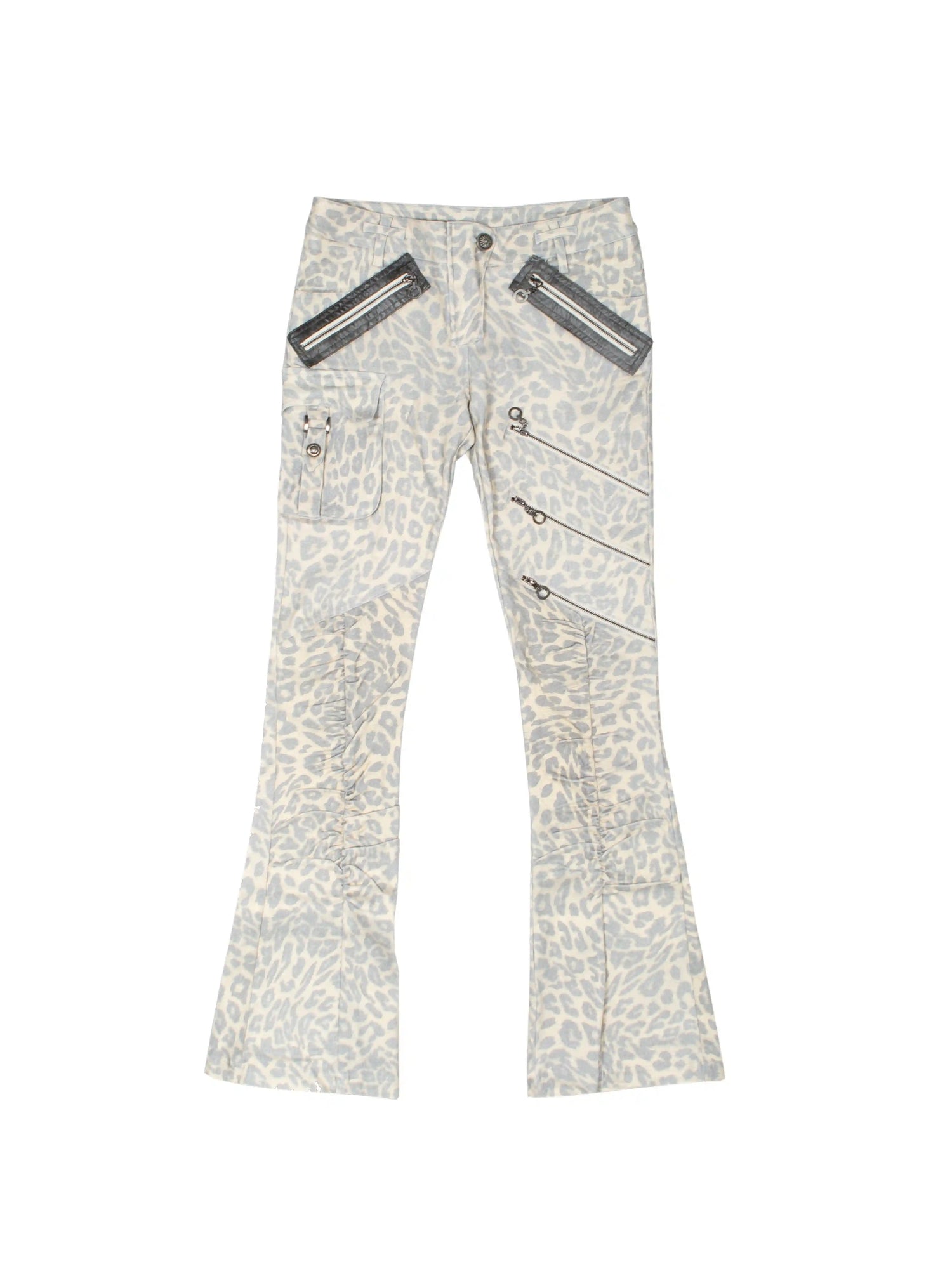 Leopard Print Punk Texture Low-waist Shirring Flared Pants