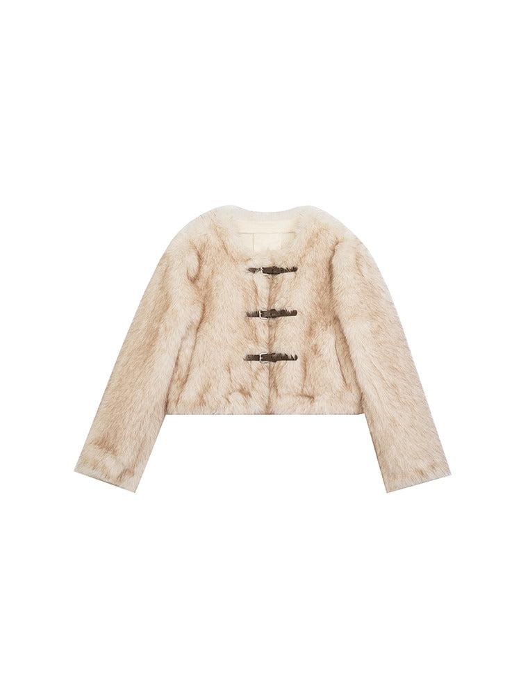 Leather Strap Buckle Eco-Friendly Short Fur Coat