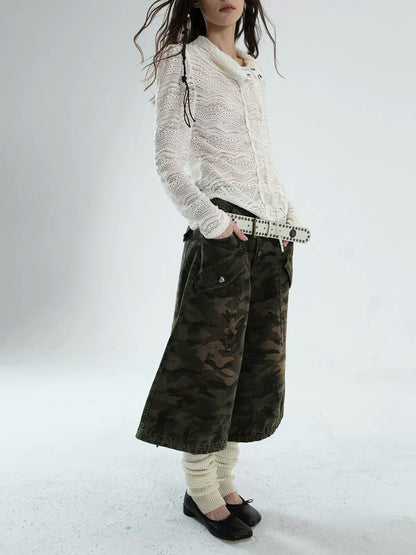 Low-Rise Loose Work Camouflage Cropped Flared Pants