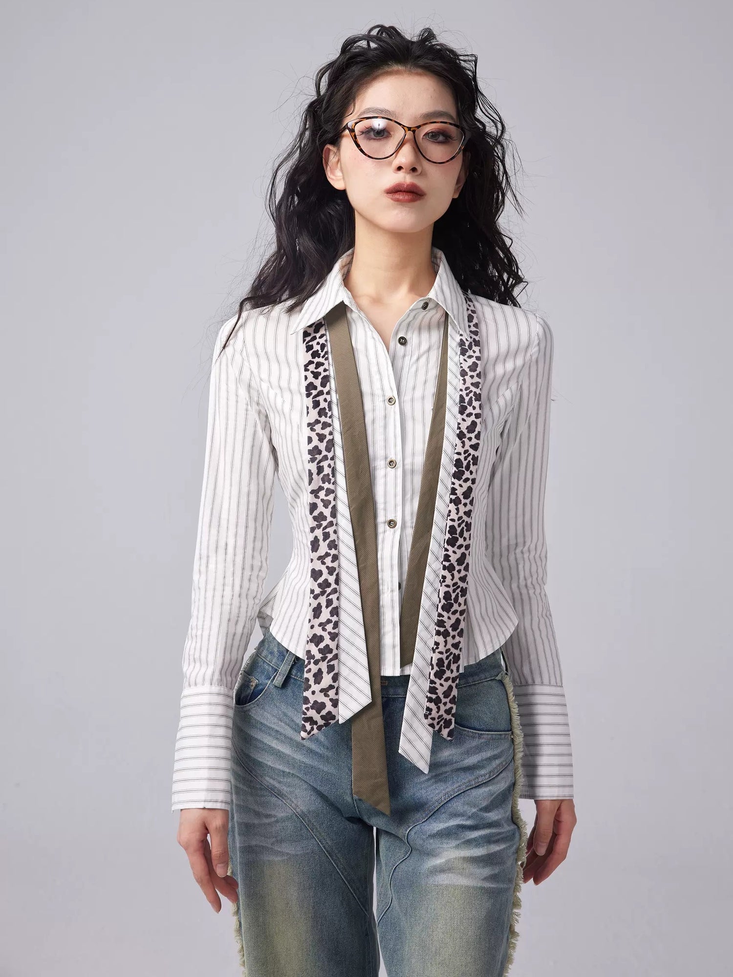 Retro Striped Multiple Tie Waist Short Shirt