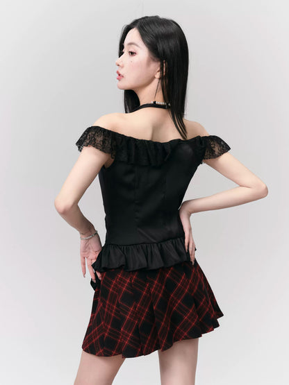 Ruffle Lace Halter Neck Off-Shoulder Shirt