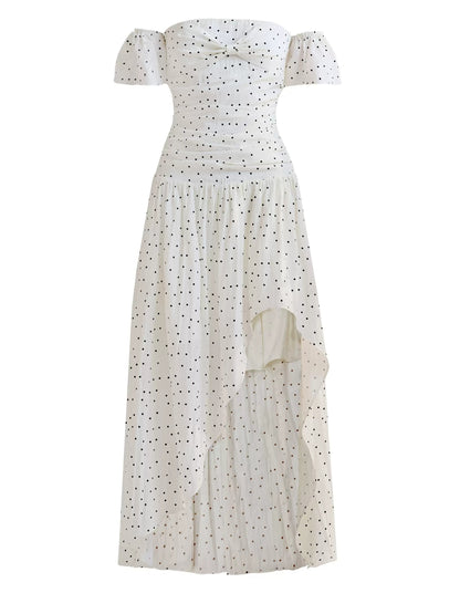 Bohemian Style Dot Pattern Off- Shoulder Dress