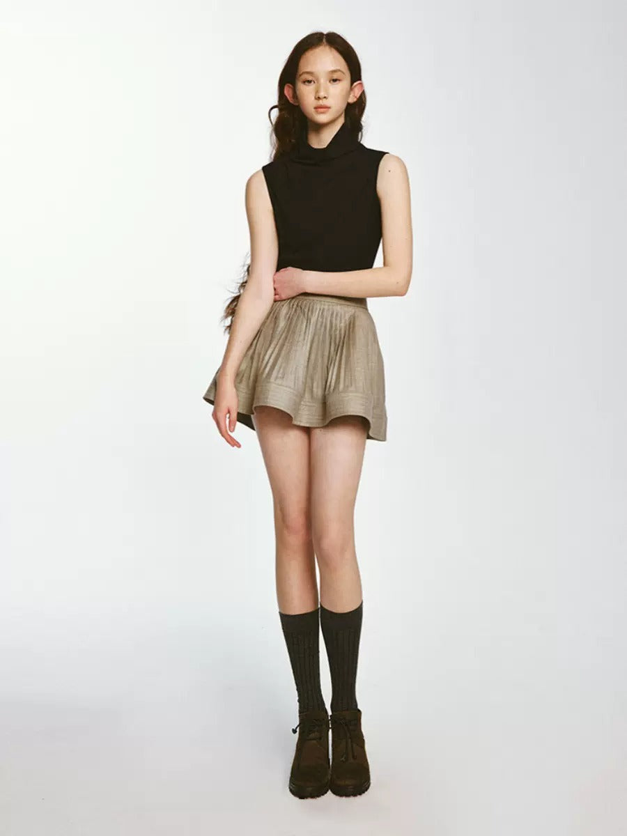 Pile Collar Sleeveless Knitted Top