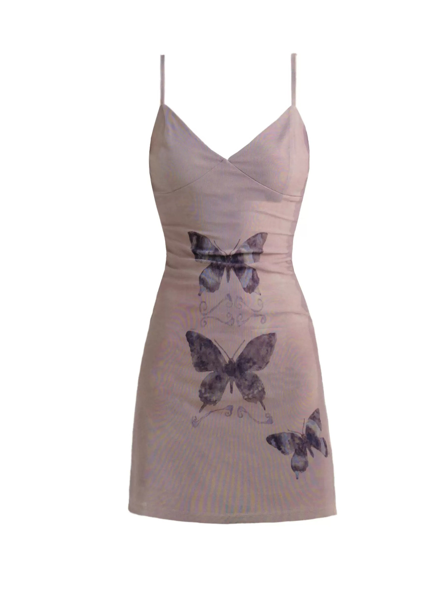 Butterfly Print Suspender Slimming Dress