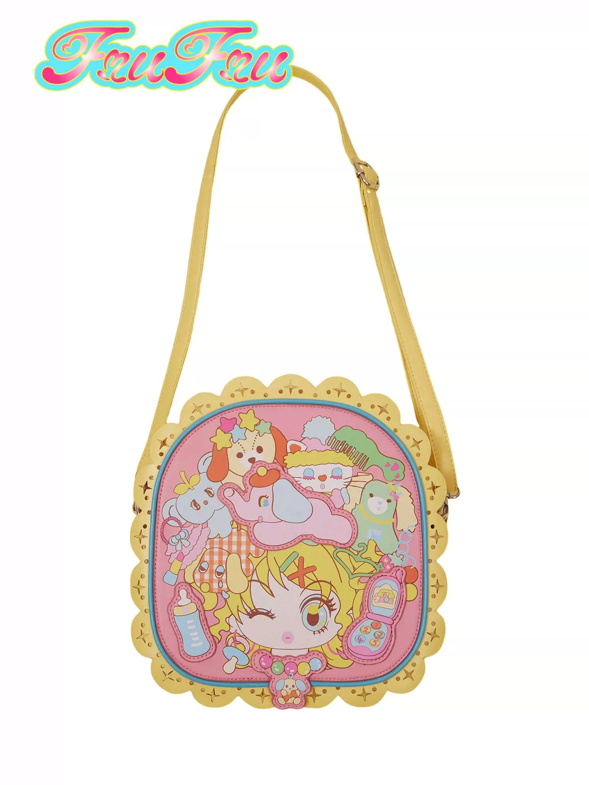 Cartoon Print PU Leather Shoulder Bag