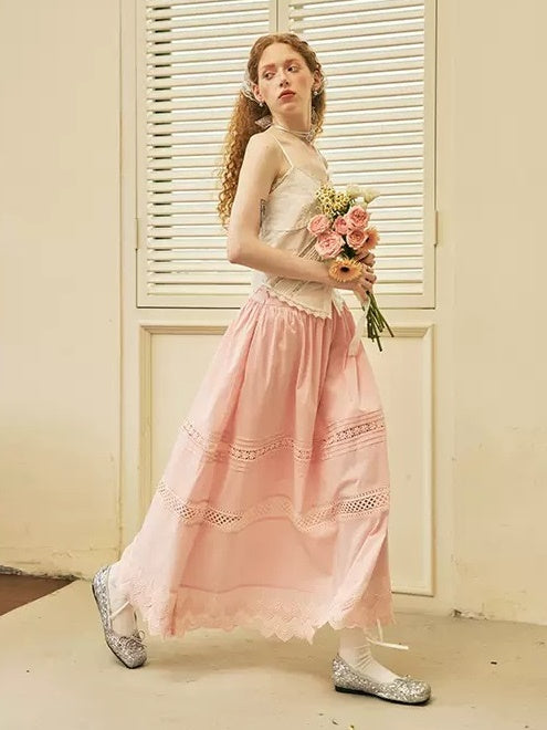 Girly Lace Splicing Long Skirt