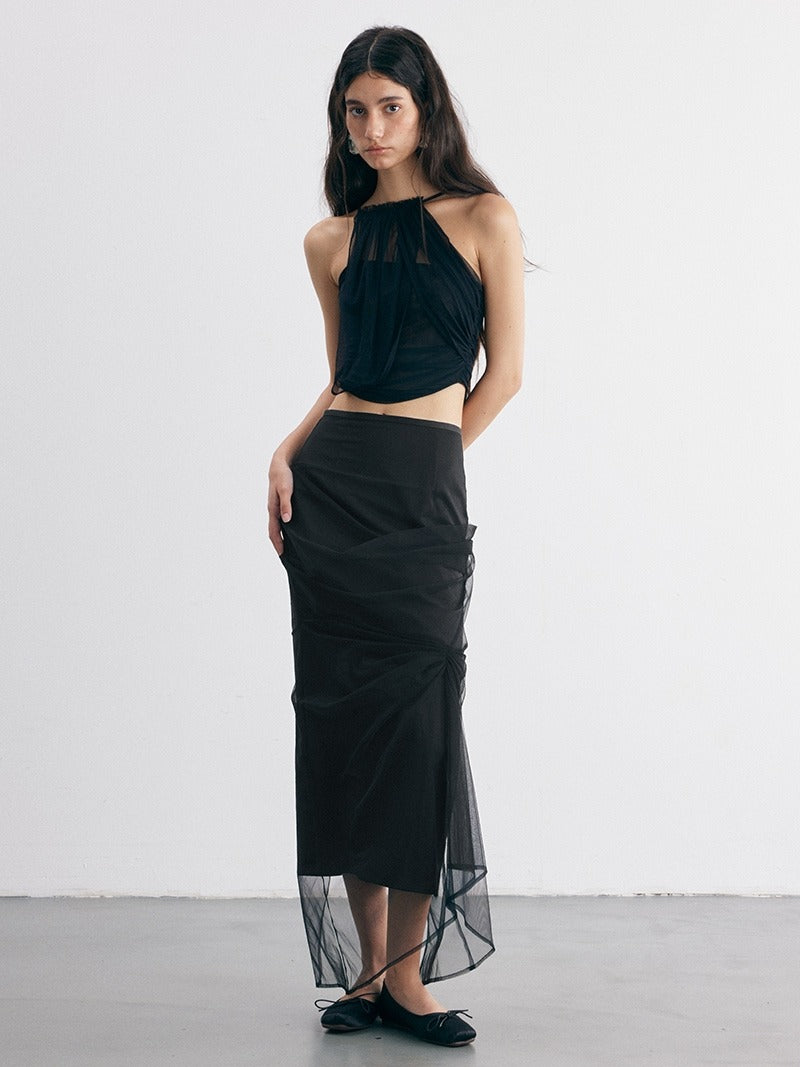 Mesh Irregular Gathering Stitching Camisole