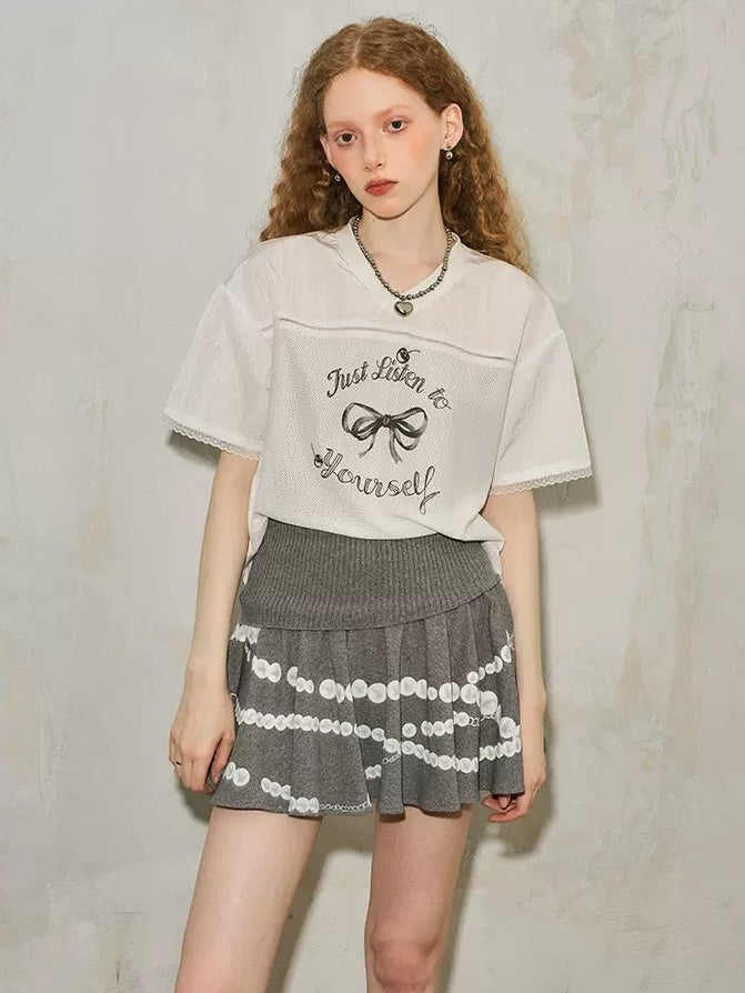 Pearl Necklace Simulation Printed Knitted Waist Skirt