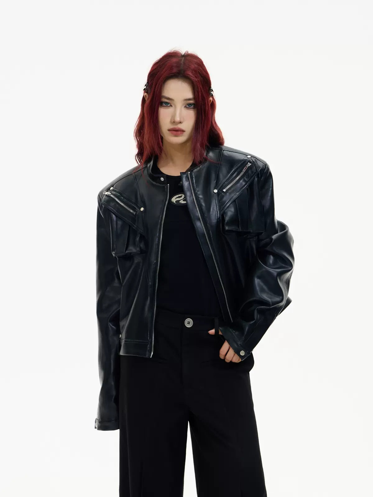 peoplestyle Collar Short Leather Jacket
