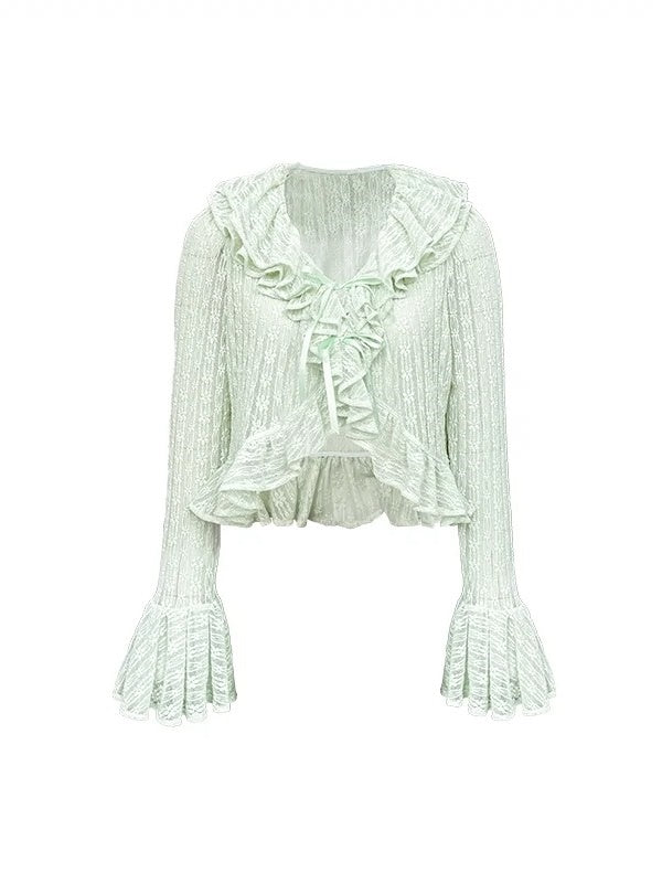 Ruffled Bell Sleeve Lace Cardigan