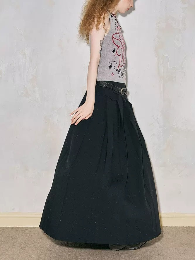 Hot Diamond Design Long Pleated Skirt