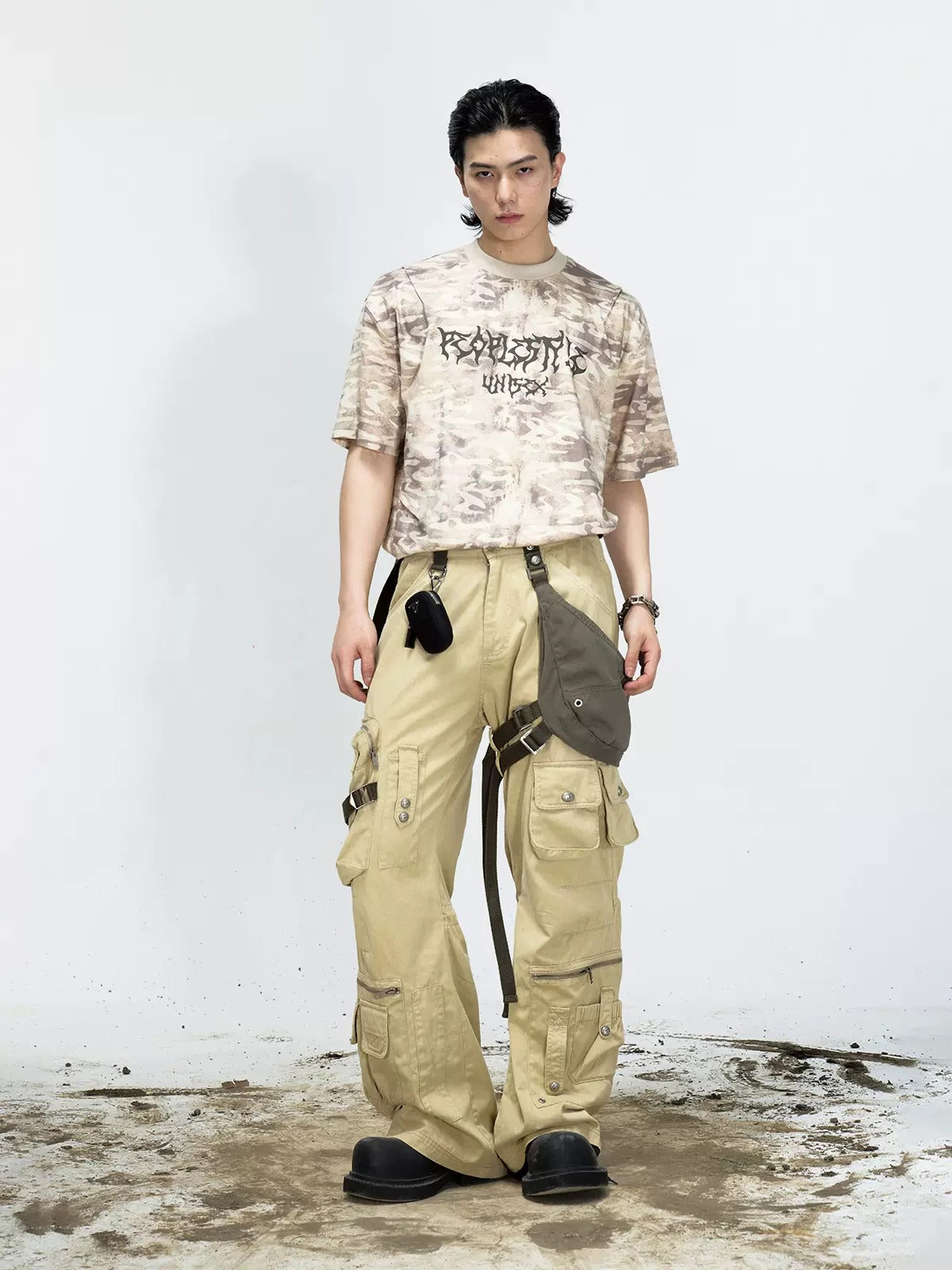 Detachable Shoulder Bag Straight Loose Cargo Pants