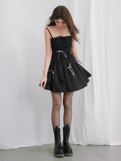 Bow Romantic Suspender Gather Dress