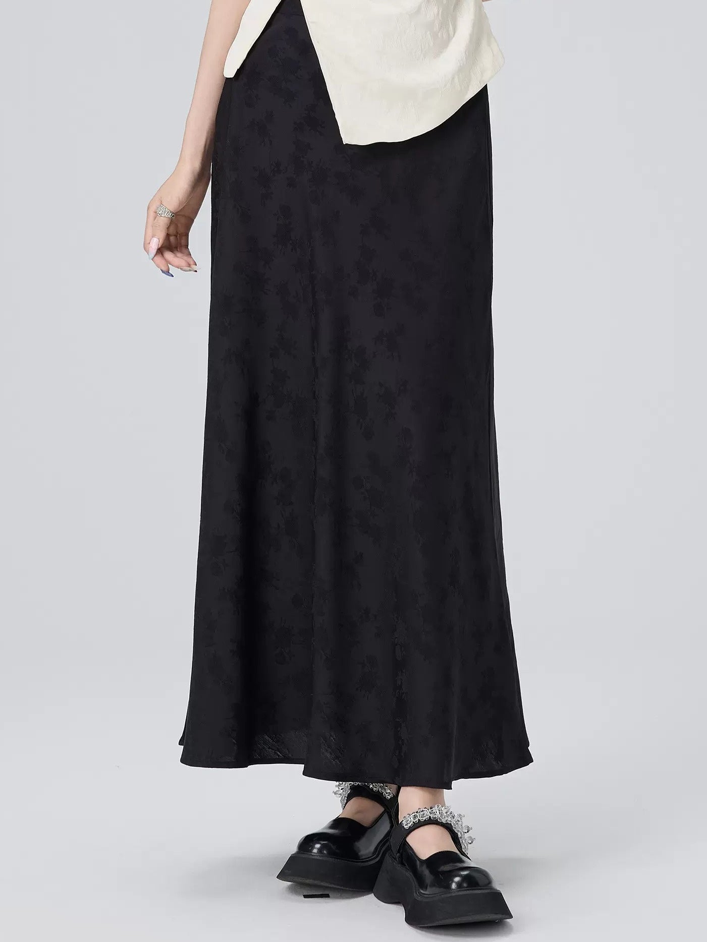 Chinese Style Jacquard French Sleeve Top ＆ Long Skirt