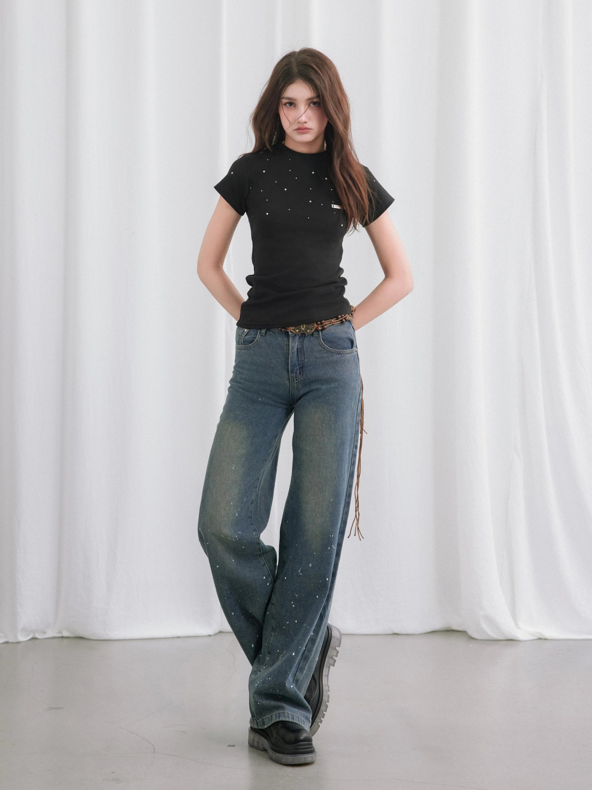 Broken High-waisted Straight Jeans