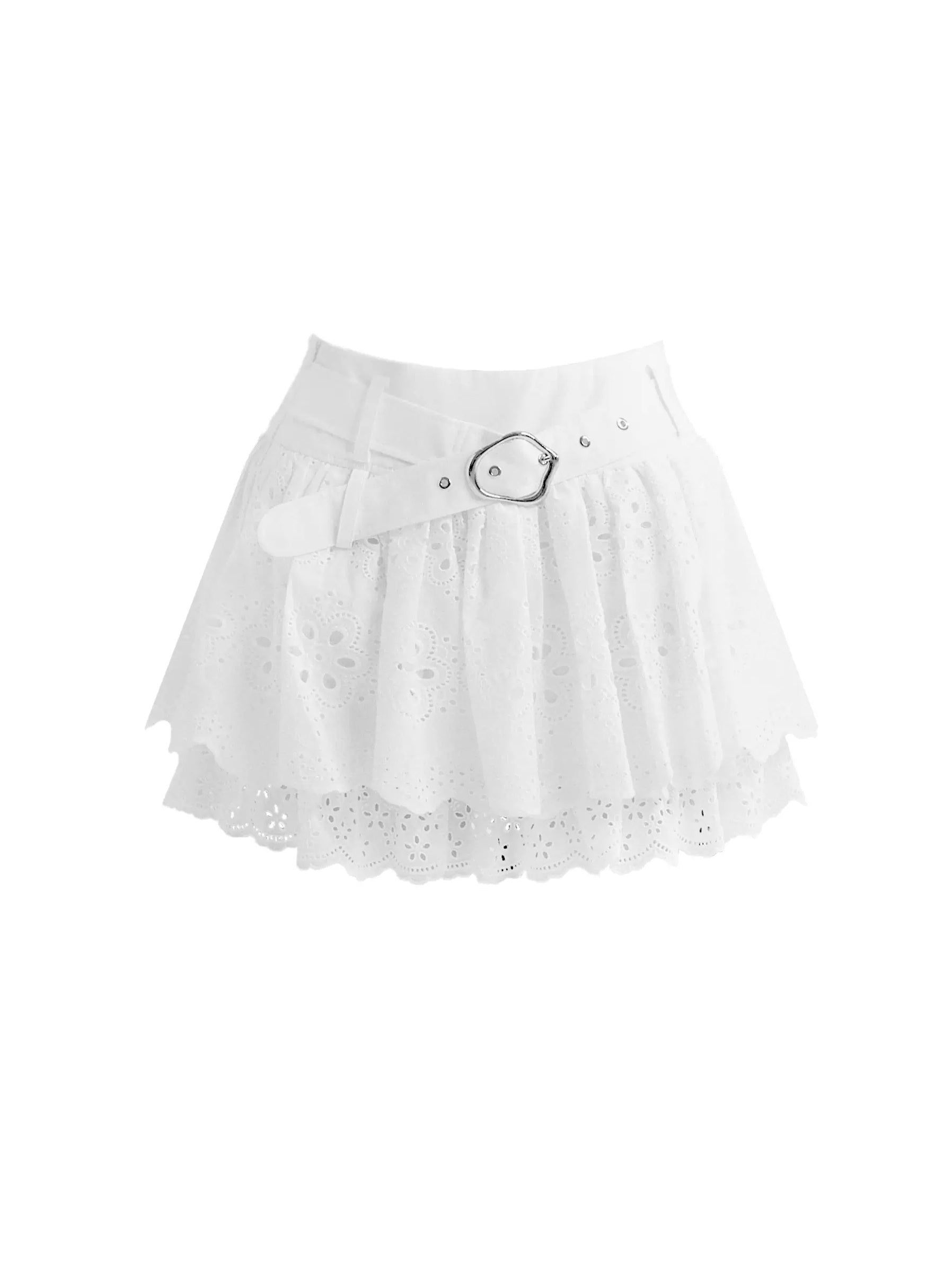 Girl Style Embroidered Puff Sleeve Shirt &amp; Lace Cake Gather Skirt