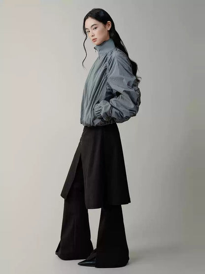 Metal Hook Fake Two-piece Micro-elastic Skirt Flared Pants