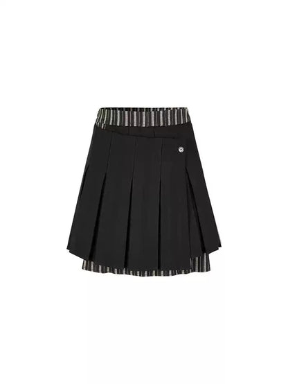 High Waist Striped Splicing Pleated Skirt