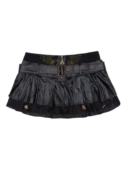 Low Waist Pleated A-line Layered Design Skirt