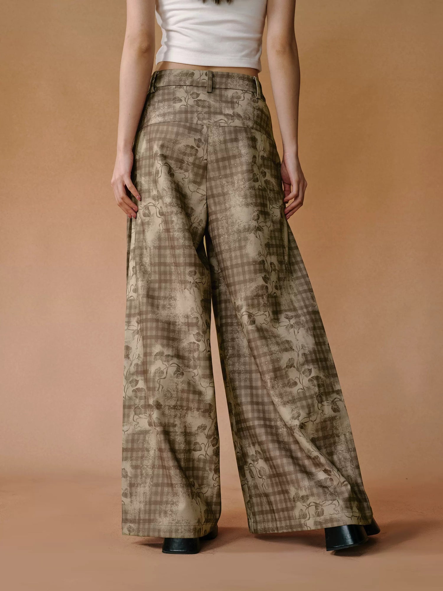 Retro Hand-painted Smudged Plaid Wide-leg Pants