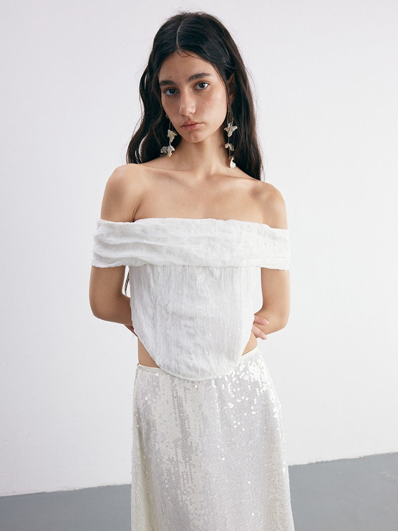 Ruched Off-Shoulder Sequined Top