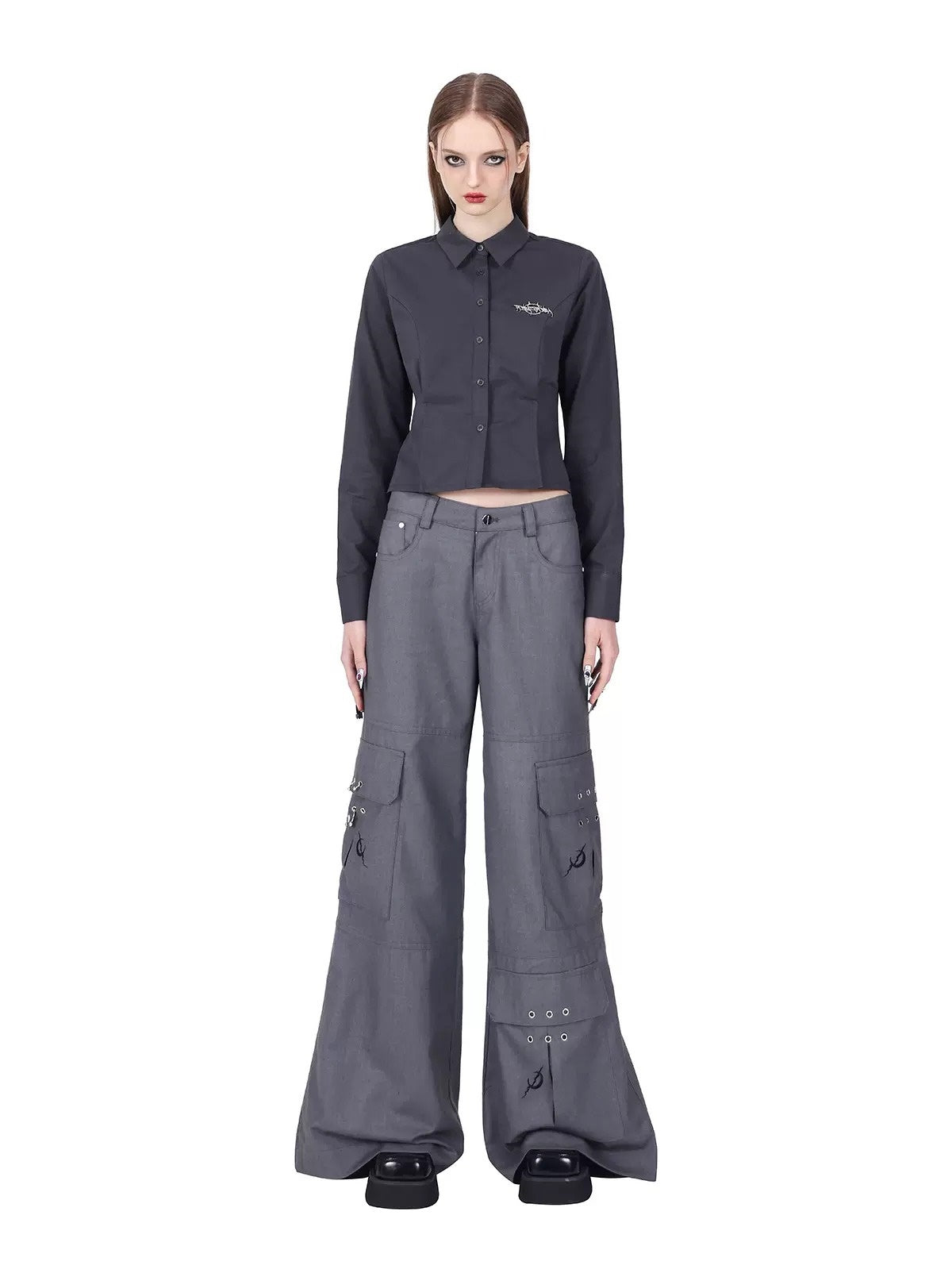 Multi-Pocket Hanging Ring Micro-flare Loose Pants