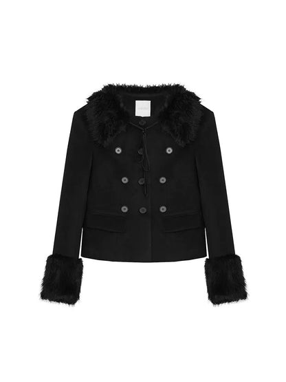 Fur Collar Waist Slimming Design Button Short Coat