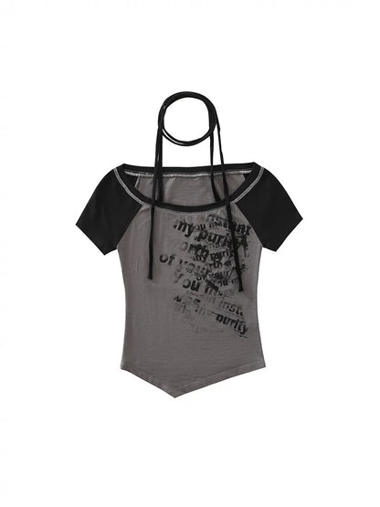 Graffiti Print Raglan Contrast Short Sleeves T-shirt