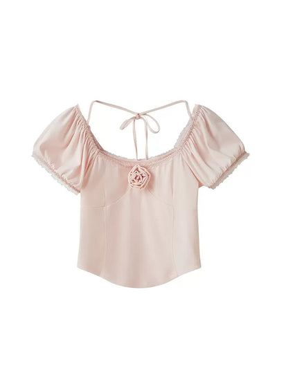 Round Neck Puff Sleeve Girly Short Top