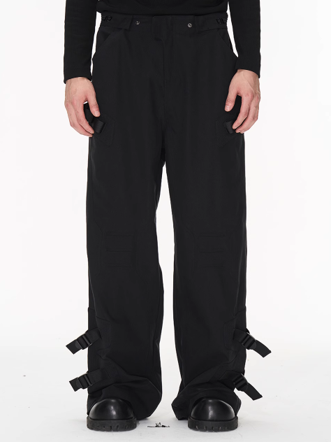 Side-Belt Casual Straight Plain Pants