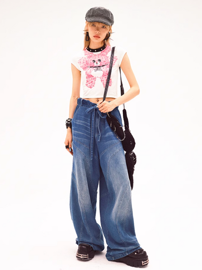 Denim Wide-Leg Casual Washed Fancy Patns