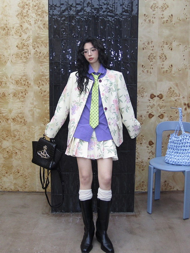 Jacket＆Mini-Skirt Flower Deminine Retro Botanical Nichi Set-Up