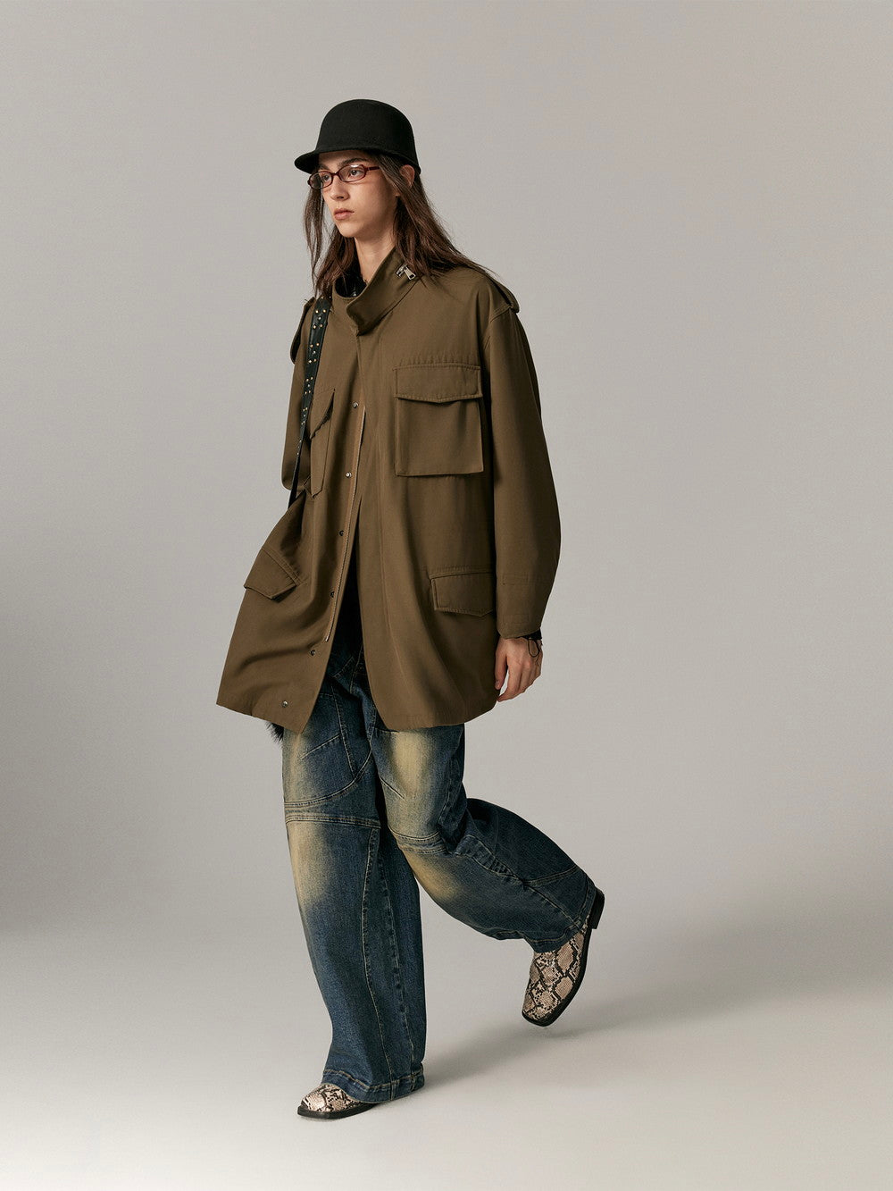 Stand-Collar Casual Loose Washedvintage Middle Jacket