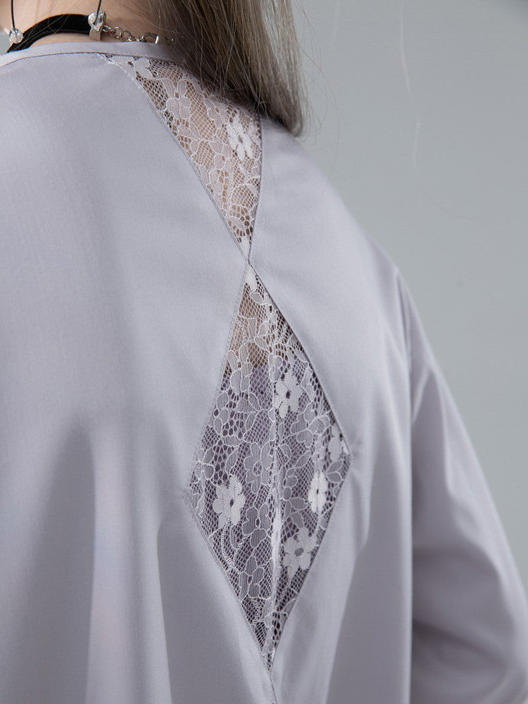 Back-Lace Balloon-Sleeve Flower Chic Shirt