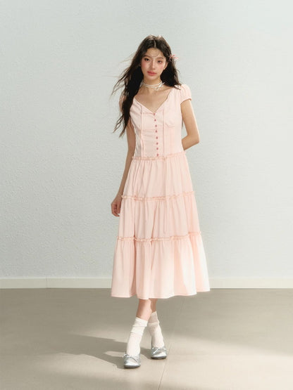 Tiered Ribbon Frill Giryl Long Dress