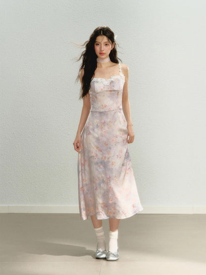 Flower Pale-Tone Lace Butterfly Camisole Dress