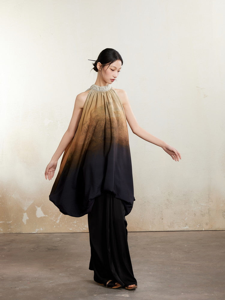 Set-Up Nichi Drape Flare No-Sleeve Gradation Blouse＆Long-Skirt