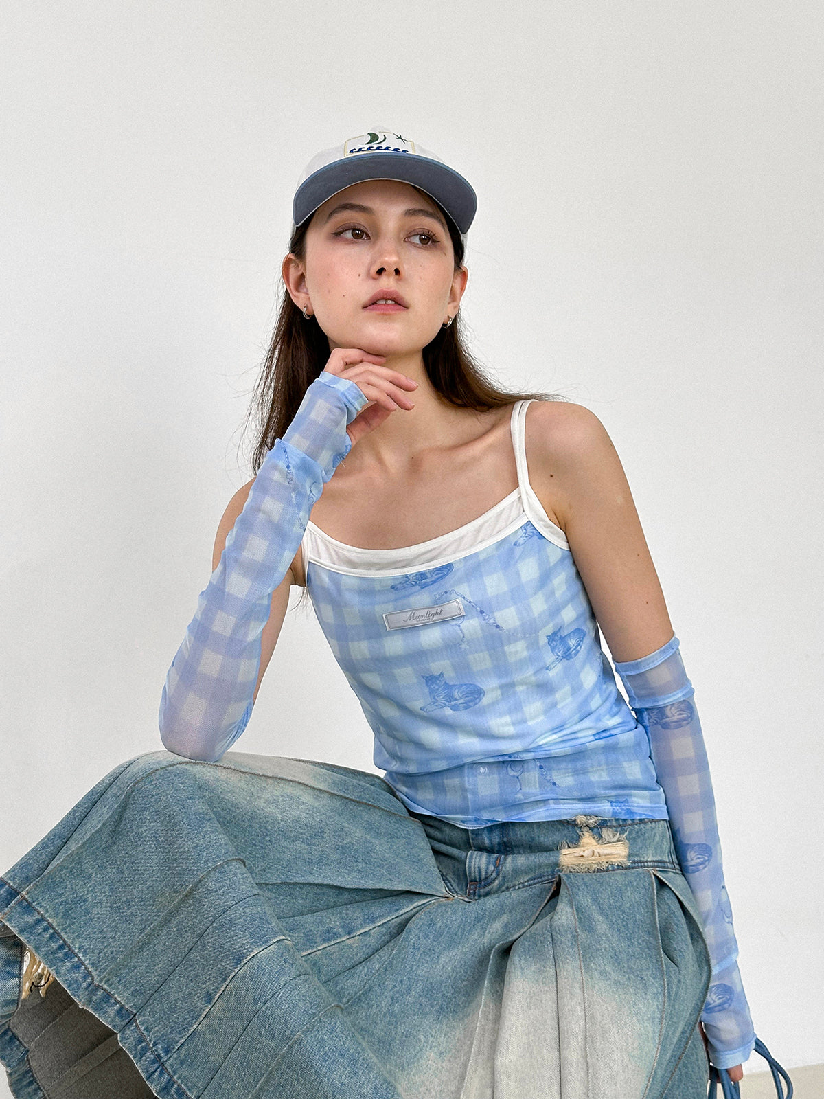 Mesh See-Through Layered Camisole&amp;Arm-Warmer